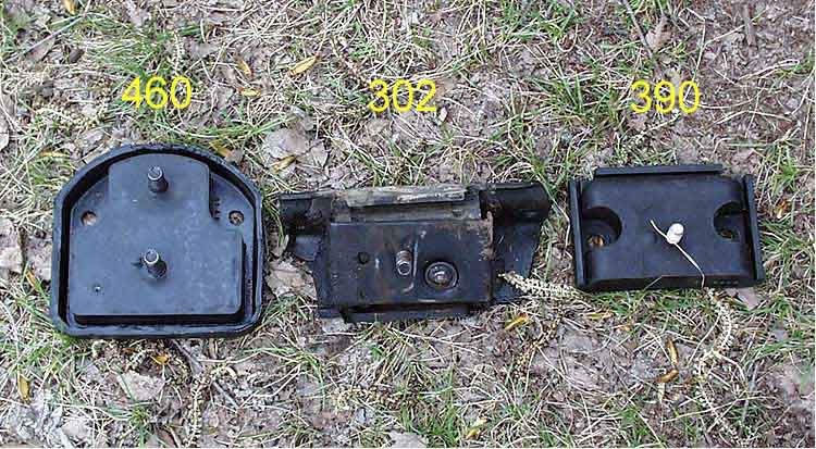 A comparison between engine mounts for a 460, 302, and 390